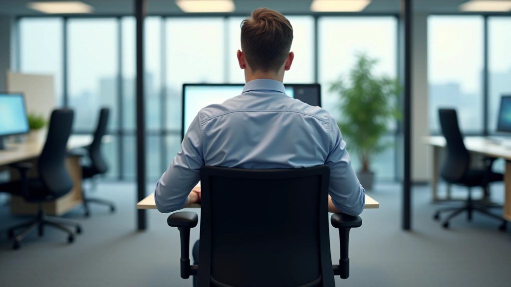 Sedia da ufficio ergonomica con supporto lombare e braccioli regolabili, vista frontale per mostrare la postura corretta