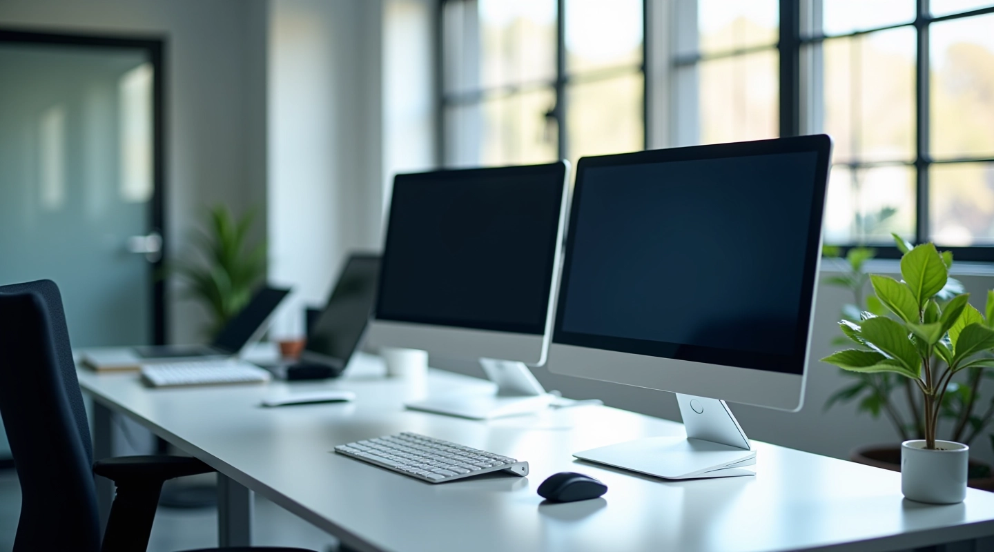 Spazio di lavoro professionale con doppio monitor configurato correttamente