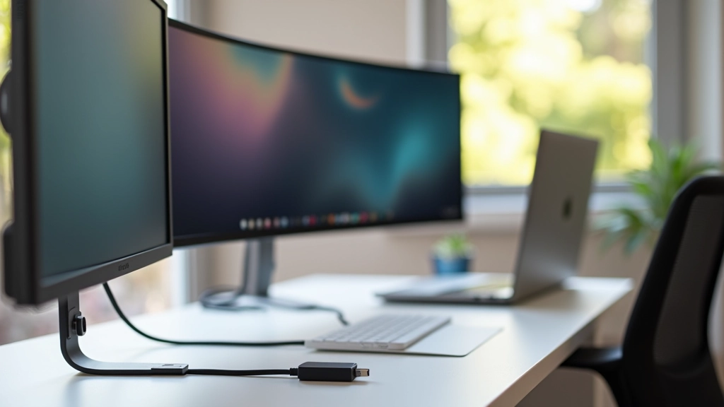 Cavo USB-C per video con Power Delivery, connettore reversibile, setup di monitor portatile con laptop ultrabook, tavolo di lavoro minimalista